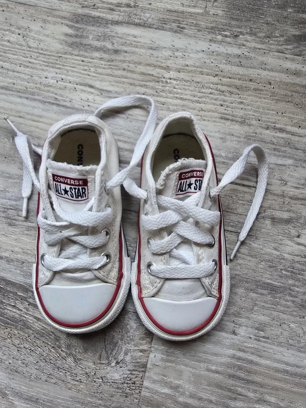 Converse Kids White Low Top Sneakers with Red & Navy Trim